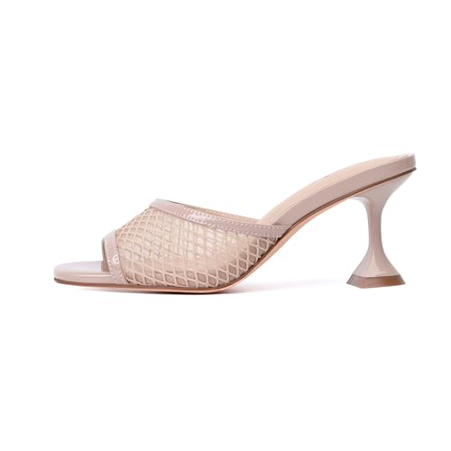 Image of vivianly Womens Square Open Heels Sandals Slip on Heeled Slides Mules for Party Daily Wear