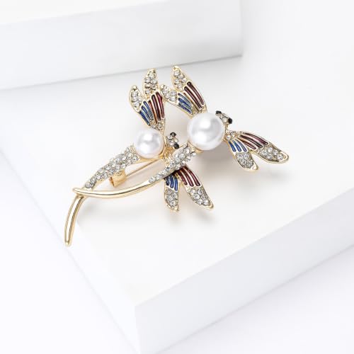 Image of Dragonfly Brooch Pin for Women Rhinestone Lapel Pins Vintage Animal Brooches for Costume Accessories