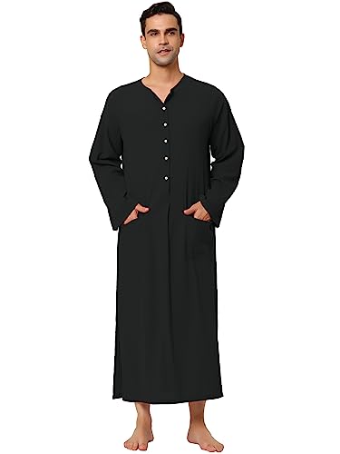 Lars Amadeus Men's Nightshirt Cotton Sleep Shirt Side Split Long Gown with Pockets