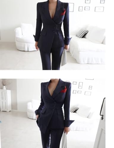 Women's Business Stripe Suit 2 Pieces Office Lady Slim Fit Jacket and Pants for Homecoming Banquet3
