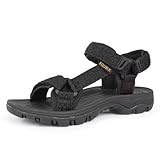 EQUICK Sport Sandals for Women, Open Toe Strap Sandal Anti-skidding Outdoor Water Sandals Comfortable Athletic Sandals for Beach-U222SLX027-Black-38
