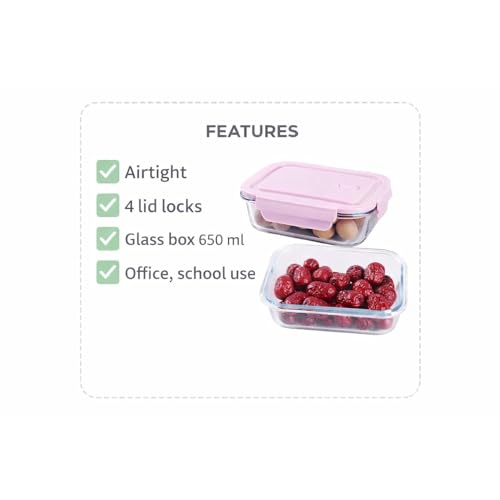 Image of 650 ML Glass Meal Prep Containers with Airtight Lids | Food Storage Containers Microwave, Oven, Freezer & Dishwasher Safe (Pack of 2)