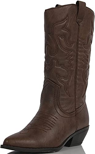 Soda Women's Red Reno Western Cowboy Pointed Toe Knee High Pull On Boots - Main Image