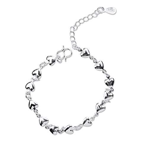 NANHONG Dainty Jewellery Beaded Charm Bracelet in 925 Sterling silver Heart Hand Catenary with Gift Box Cover