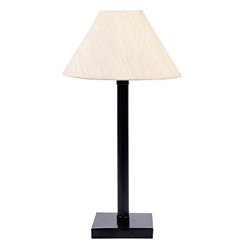 Image of tu casa Modern Black Metal Table Lamp with Off-White Cotton Shade for Bedroom, Living Room & Desk