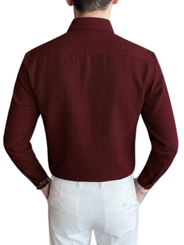 Image of GRECIILOOKS Men's Formal Button Down Shirt - Slim Fit Shirt's for Men | Textured Long Sleeve Polycotton| Business & Meeting Ready (Available in Plus Size)