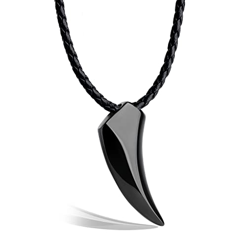 JeweBella Collier Homme Cuir Acier Inoxydable Cordon Collier Cuir avec Pendentif Dent de Loup Collier Viking 60CM Bijoux Homme
