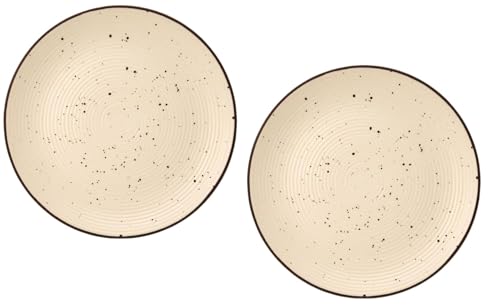 Image of Ceramic Plate Set,10 inches - Set of 6 Large Size Dinner Plate for Snacks, Appetizers etc. Handmade Stoneware Dinner Plate (Blue) (White Ribbed Brown Boarder)