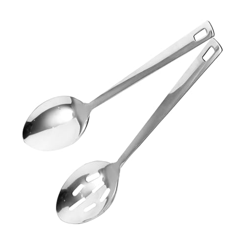 Gosknor 2pcs Cooking Spoon Sets, Stainless Steel Large Kitchen Spoons for Cooking with Comfortable Handle Solid Slotted Serving for Home, Restaurant