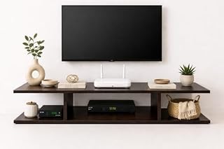Wooden Wall Mounted TV Unit Shelf for Set Top Box Stand & WiFi Router | Modern Living Room TV Stand | Entertainment Unit (Dark WENGE, 61, Centimetres, 8, Inches, 5, Inches)