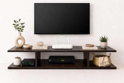 Wooden 2-Tier Wall Mounted Set Top Box Stand | Grainkrafts TV Unit Shelf for Set Top Box & WiFi Router | Modern Living Room Entertainment Unit-image-8
