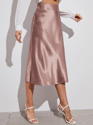 Trend Women's Summer Basic Skirt Zipper Side Solid Satin Skirt For Beach3