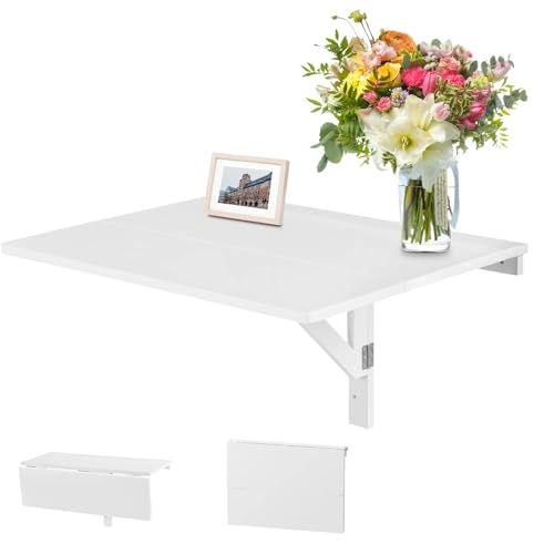 RELAX4LIFE Mesa Plegable de Pared 80x60cm con Soporte Triangular Doble Plegable, Mesa de Cocina de Pared para Sala de Estar, Habitación, Cocina, Oficina (Blanco)