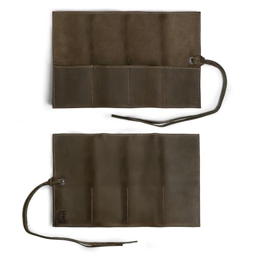 Image of Hide & Drink, Leather Watch Roll Organizer Handmade from Full Grain Leather, Holds Up to 4 Watches, Easy Carry On Watchlover Storage (Dark Jade)