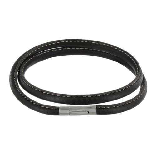 Bracelet Homme Cuir Marron Fin Cousu Fermoir Acier Inoxydable