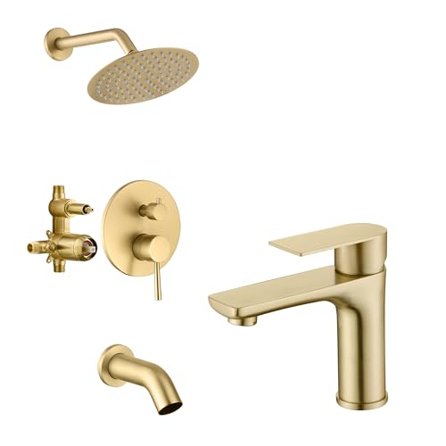 Hcfyauis Tub Shower Faucet Set S3230bgi-B + Bathroom Sink Faucet S1425-Bg