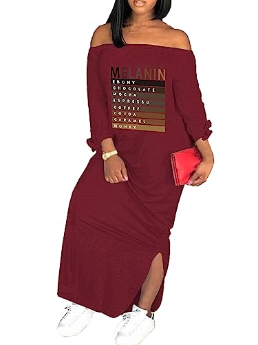 Image of Women's Casual Off Shoulder Maxi Dress - African Print Summer Loose Long Sleeve Tunic T Shirt Dresses with Pockets
