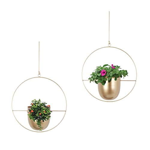 Maceta Colgante Interior, Maceta Colgante de Metal Negro de 14 Cm, Cestas Colgantes para Interiores, Maceta Colgante de Pared Bohemia con Ganchos, para BalcóN, JardíN, DecoracióN del Hogar, Juego de 2 Cover