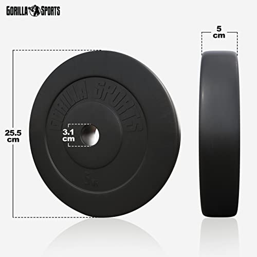 Gorilla Sports Halterschijven Set - Bundel - 30 kg (6 x 5 kg) - Kunststof - 30 mm - Afbeelding 3