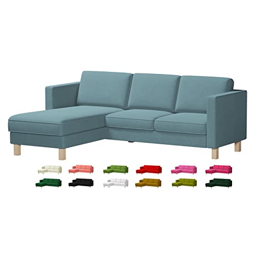 Velvet Karlstad Sofa Replacement Cover Fits IKEA Karlstad 3 Seat Sofa with Chaise Lounge(282cm/111 inches), Only Cover(Don't Fit Karlstad 2 Seat Sofa with Chaise Lounge) (Light Blue)