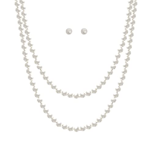 Bead Strand Versatile 60" Long Wrap Necklace - Handmade Knotted Multi Layer Sparkly Crystal, Semi Precious Natural Stone, Lava, Glass Faux Pearl (Pearl Wrap - White) #TOP21