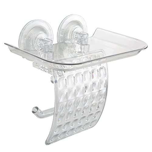 Bath Bliss Suction Cup Toilet Paper Dispenser | Power Lock Suction Mount | Phone And Wipes Holder Tray | Not Tools Required |Smooth Surfaces Only | Tile | Glass | Metal | Plastic | Bathroom | Clear #TOP5