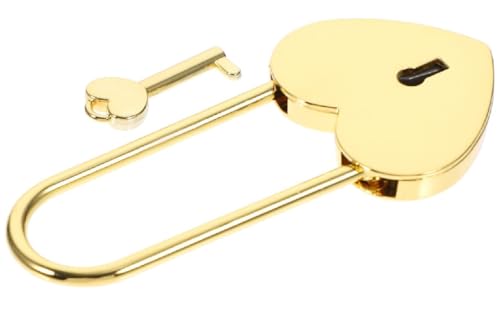 Image of 1 pcs Metal Heart Shaped Polished Padlock with Skeleton Key Replacement Handbag Bag Wedding Bow Lock Jewelry Box Storage Box Lock Diary Book (Long Gold-1 pcs)