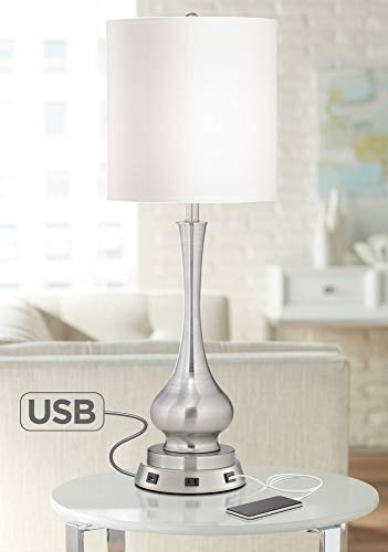 Sleek Gourd Modern Table Lamp with USB and AC Power Outlet Workstation Charging Base 32