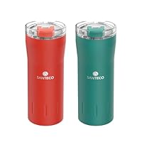 SANTECO Travel Coffee Mug 17 oz, Insulated Tumblers with Flip Lid, Stainless Steel Mugs Spill Proof, Double Wall Vacuum Tumblers, Reusable To Go Mug for Hot/Ice - Set of Two