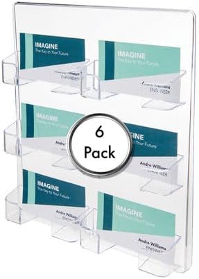 Deflecto Wall Mounted Business Card Holder - 6 Pocket Landscape - Pack of 6 - Clear