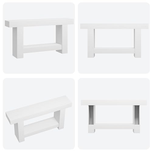 IDEALHOUSE 63" Farmhouse Console Table, Wood Sofa Table Narrow with 2-Tier Open Storage Shelf, Thickened Tabletop & Solid Base for Entryway, Living Room, Hallway, White by IDEALHOUSE - Image 6