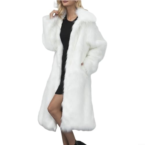 Oniissy Damen Lange Anzug Kragen Mantel Mantel Winter Warm Kunstpelz Mantel Jacke, weiß, 46