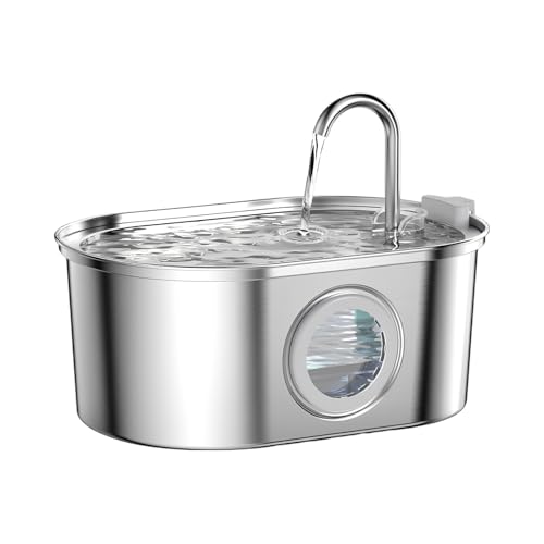 Fuente de agua para mascotas de acero inoxidable 3.2L con filtro multicapa y ventana visible 2