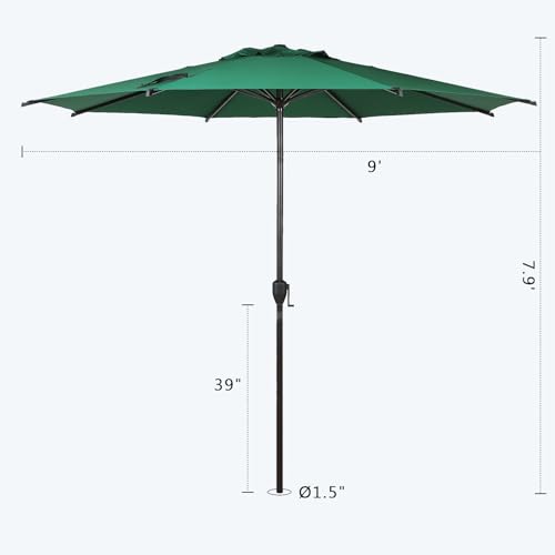 Image of Abba Patio 9FT Lyon Outdoor Patio Umbrella Outdoor Table Umbrella with Push Button Tilt and Crank Market Umbrella 8 Sturdy Ribs UV Protection Waterproof for Garden Deck Backyard Pool Dark Green