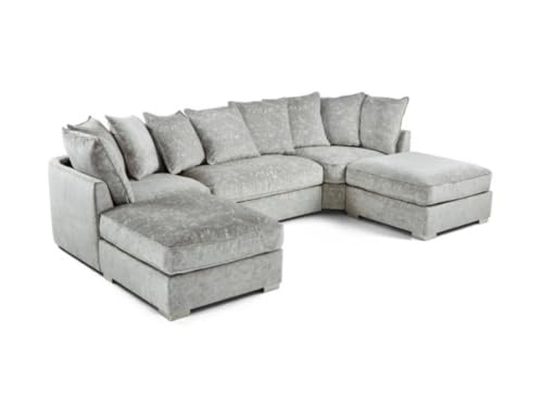 Silver Truffle L or U Shaped Corner Sofa | Chenille Fabric | U Shape (Scatterback) - Image 3