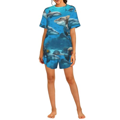 Pyjama court femme requin et corail pour vos soirées d'été