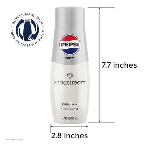 SodaStream - Diet Pepsi Beverage Mix Diet Flavor for SodaStream Turns 9.5 Gallons of Sparkling Water into Diet Pepsi Light, Crisp and Refreshing with Zero Calories 14.9 Fl Oz, Pack of 4