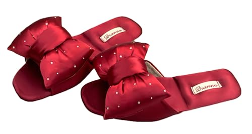 Satin Slippers for Women Elegant Bow Knot Slippers Luxurious Shiny House Shoes Sandals Indoor Outdoor