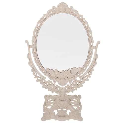 Espejo de maquillaje ovalado vintage con soporte giratorio