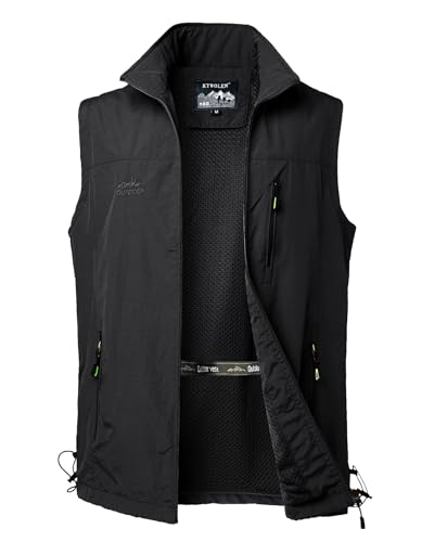 KTWOLEN Herren Freizeitweste Anglerweste Trainingsweste Hundesport Jagdweste Arbeitsweste Sportlich Schnelltrockenweste Sommer Safari Weste Atmungsaktiv Fischerweste, Schwarz, XXL