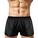 Agoky Bóxers para Hombre Shorts Mens Underwear Calzoncillos Pantalones Cortos De Estar por Casa Ropa Interior Pijamas Satén Lencería Negro Large