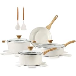 SENSARTE Nonstick Ceramic Cookware Set, 13-Piece Non-toxic Pots and Pans Set, Healthy Kitchen Cooking Set with Stay-Cool Handles, Silicone Tools and Pot Protectors, PFAS Free