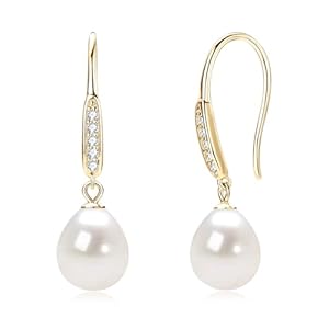 Freshwater Pearl Drop Earrings, 925 Sterling Silver 9-10mm Cultured Pearls Dangle Earrings with Cubic Zirconia, Wedding Anniversary Jewelry Gifts for Women Wife Bride