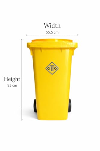Image of OTTO Plastic Manual-Lift Garbage Waste Dustbin with Wheels 120 Ltr Yellow