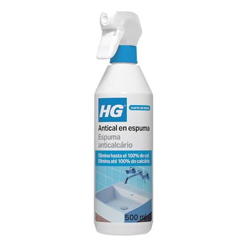 HG Antical en Espuma, Limpiador para Cocina y Baño, Limpia y Desincrusta la Cal de Duchas y Bañeras, Producto de Limpieza en Formato Spray, Limpiador para Inodoros y Grifos - 500ml