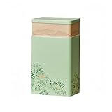 HAN SHENG Tea Canister, Airtight Storage Tin for Loose Leaf Tea & Bags, 8-Inch Decorative Metal Container with Oriental Mountain Design, Green