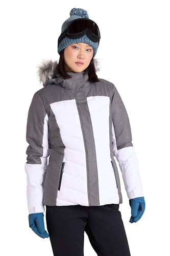 Mountain Warehouse Pyrenees Womens Padded Ski Jacket - Waterproof Ladies Winter Coat, Breathable, Adjustable Fit, Detachable Hood Snowskirt, Air Vents -for Snowboarding White Women's Size 14