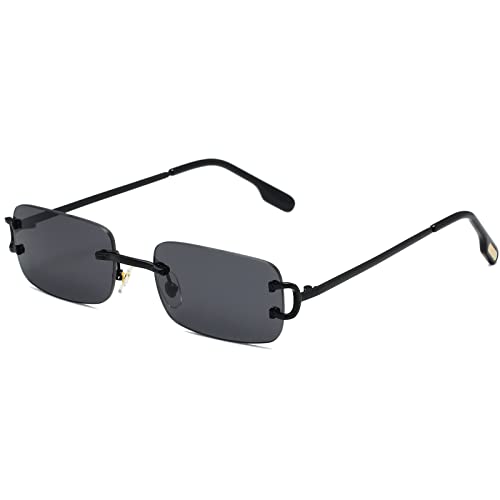 Ggpyyon Rimless Rectangle Sunglasses for Women Men,Retro Frameless Eyewear Sun Glasses
