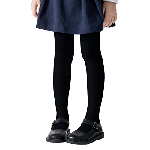 hakugoo Girls Tights Toddler Seamless Plain Leggings Stockings 2 Pack Cotton Pantyhose Pants for Kids Girls (Black, 4-6 Years)