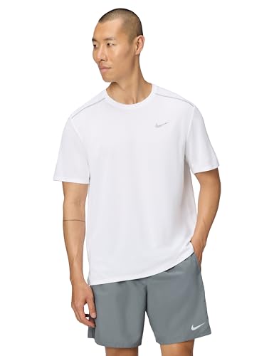 Nike Men's Miler Dri-FIT UV Short-Sleeve Running Top, White/Reflective Silver, Small